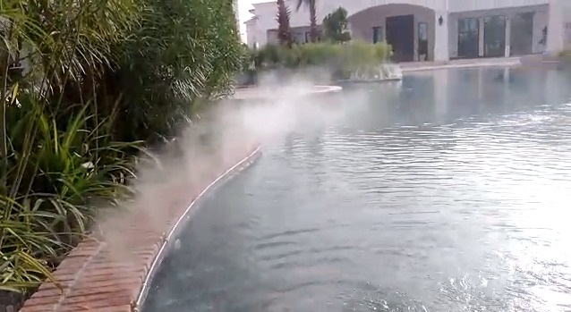 Luxury outdoor living space with misting system